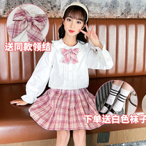 Girl Suit 2022 Spring Autumn Dress New Ocean Qi Children JK Doll Shirt Plexu Skirt Collar Junction College Wind Half Body Dress
