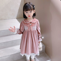 Girls winter dress with dress Korean version Han Tong Dress Lorita Princess Dresses Red Children Plus Suede Thickened Beiyr Skirt
