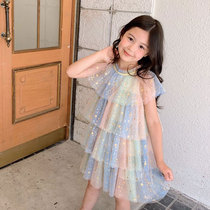 Girls dress for dress and summer clothes 2022 new foreign air children gradient fluffy dress little girl princess dress gown