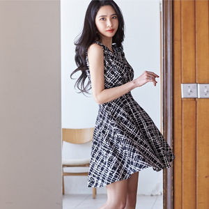 Summer new Korean fashion style elegant print waistband show thin vest skirt A-line skirt