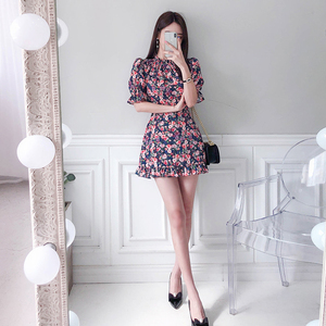 Spring and summer new Korean fashion and elegant print show thin buttock dress pants skirt