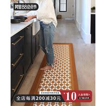 Nordic retro kitchen mat light luxury to scrub leather pad long household pad anti-slip oil resistance