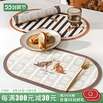 Menghafi (2) American retro leopard cat leather Western dining mat waterproof and greaseproof and anti-scalding table cushion heat insulation mat