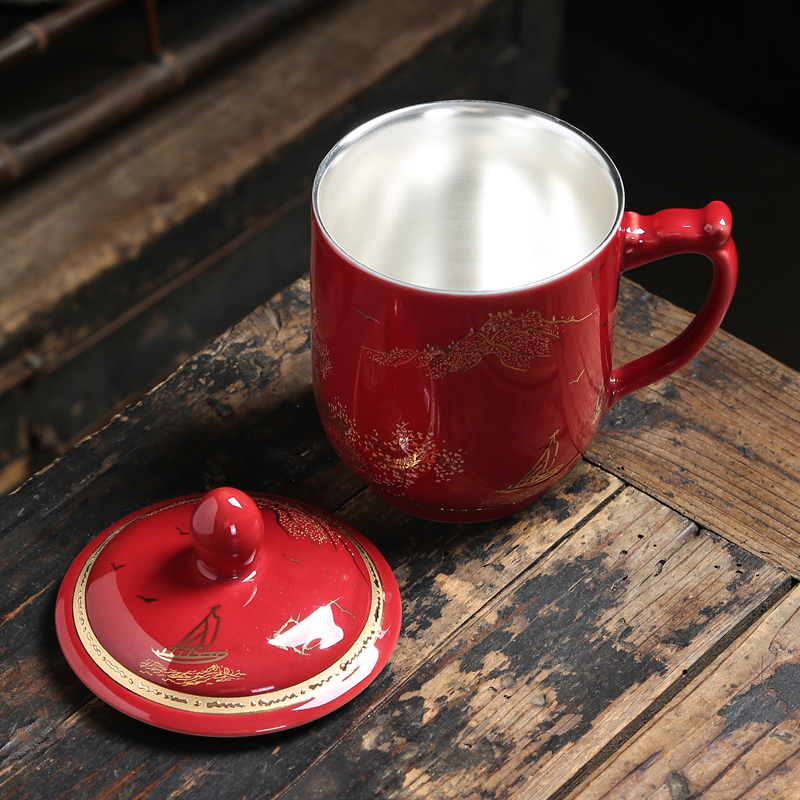 Silver colored enamel coppering. As the filter ceramic cups with cover master cup office tea cup 999 sterling Silver cup tea set