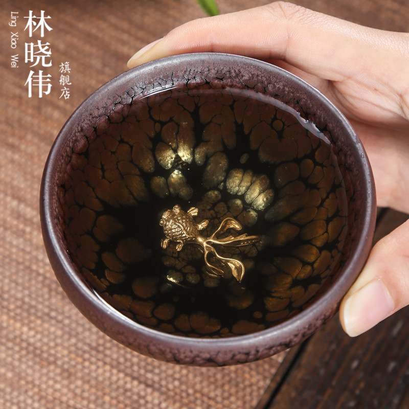 Variable set silver temmoku glaze ceramic tea cup silver sample tea cup, master cup single CPU kung fu tea bowl