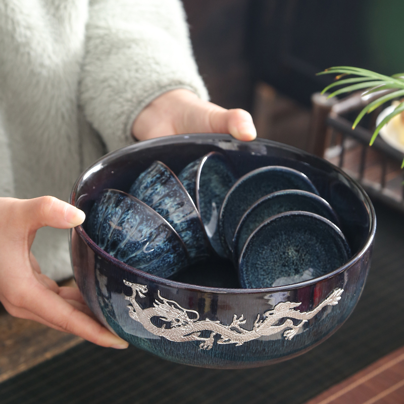 Jingdezhen obsidian become tea built large ceramic bath light silver bowl kung fu accessories cup red glaze, wash bath