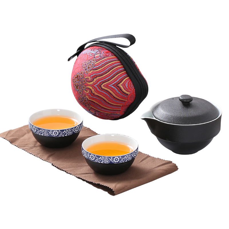 Kung fu tea sets ceramic tea pot teapot Lin Xiaowei travel a pot of three cups of contracted portable crack cup