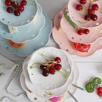 Ceramic fruit tray European-style three-ply snack tray cake tray multilayer pastry tray Tray Living Room Candy Pallet Racks