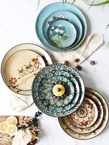 Creative hand-painted ceramic plate round plate plate plate dish household dish snack plate special restaurant decoration plate hanging plate