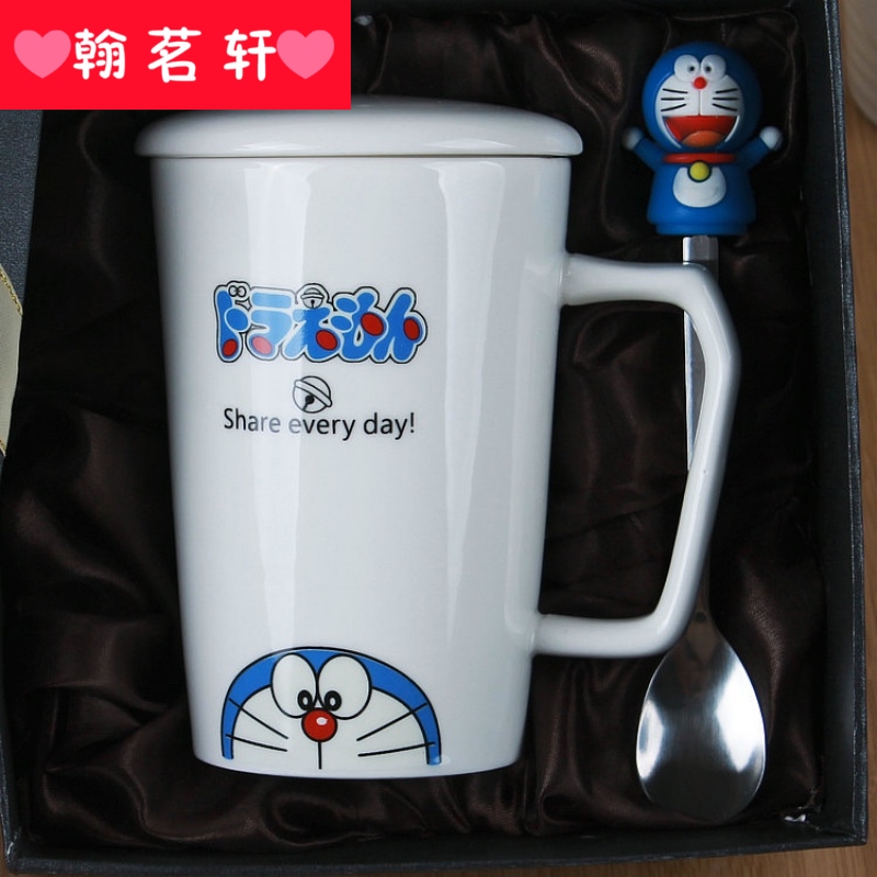 Express cartoon keller creative ceramic keller cup with cover spoon princess picking for a cup of coffee cup female students