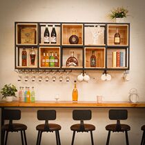 Red Wine Glass Rack Retro Hung Wall-mounted Wine Rack Iron Art Solid Wood Bar Bar Counter COUNTER-STYLE DINING ROOM WINE GLASS SHELF