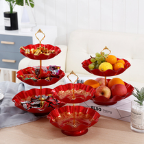 Wedding red living room with base wedding happy plate festive dried fruit plate acrylic double plastic home wedding candy plate