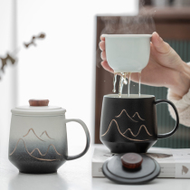 Creative ceramic mug large capacity Office Cup home simple with lid filter tea separation couple water Cup