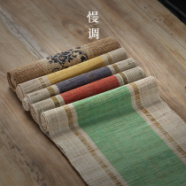 Slow-tune hemp weave tea mat kung fu tea ceremony zero with tea mat coaster tea flag Japanese Zen retro tea pad mat