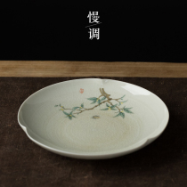 Slow-tune retro ceramic fruit plate ice crack glaze open slices dry bubble pot tea tray tea tray dry fruit tea tray