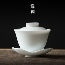 Slow adjustment Dehua Sweet white porcelain cover bowl Teacup Single household tea maker Gongfu tea set Large three-color bowl Japanese style