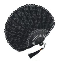 Classical embroidery lace folding fan womens folding Cheongsam fan dance ancient black fan portable small round fan summer