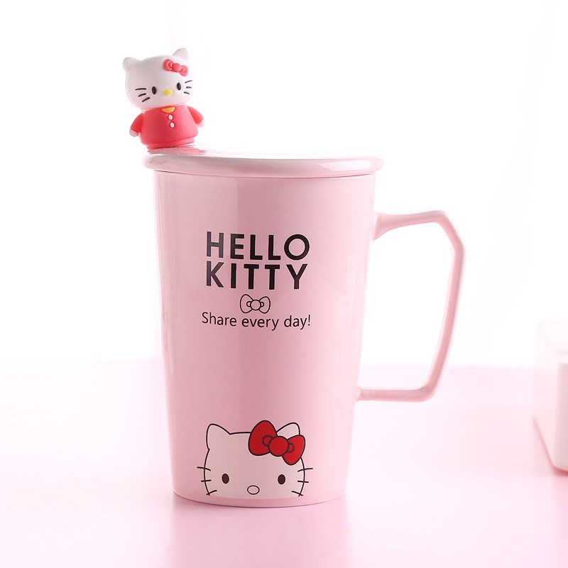 Milk cup cartoon keller picking model of water glass ceramic cup with cover spoon, lovely pair of female move trend