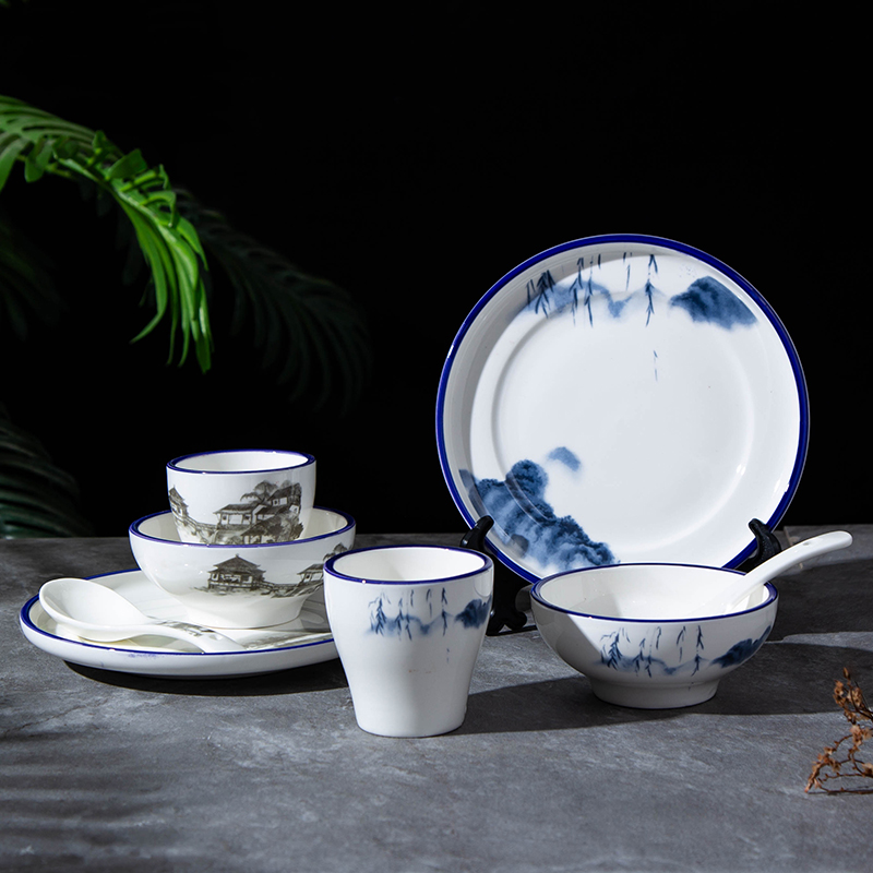 Hotel new Chinese style theme ceramic high - end table 4 times characteristics tableware suit custom lettering