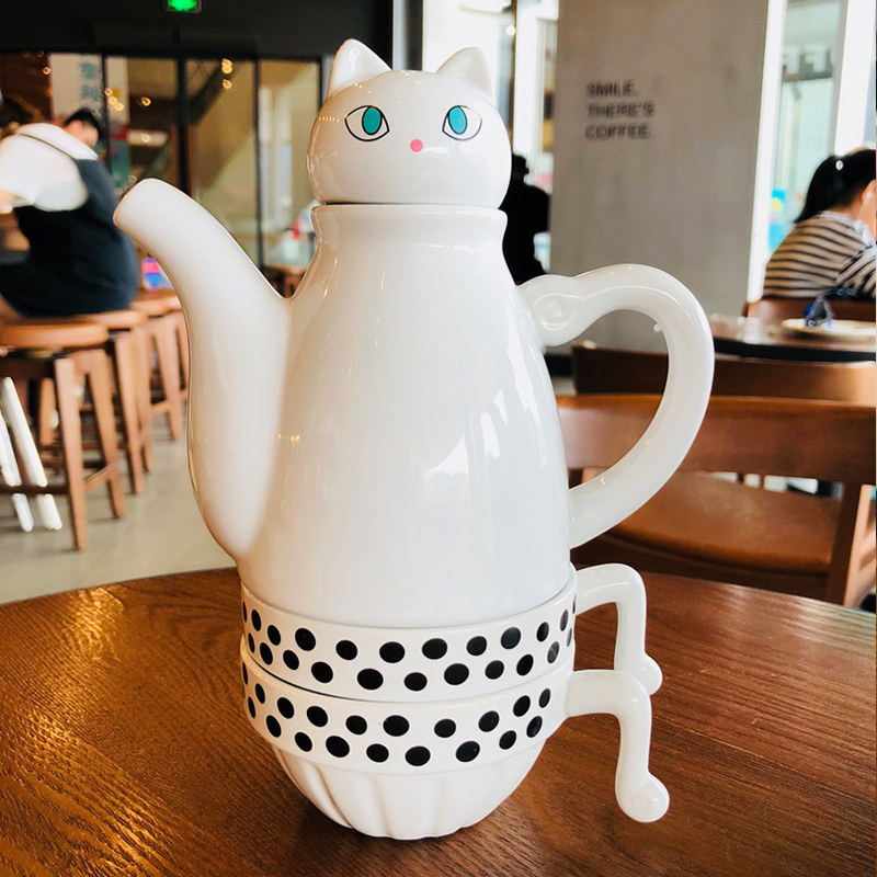 Japanese creative contracted lovely tea sets ins of ceramic teapot cat cafes tea cup household jugs