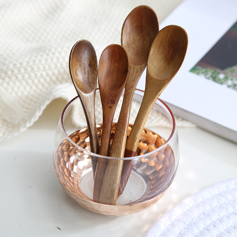 Nanmu lid general environmental mark glass ceramic cup spoon, round solid wood seasoning wood spoon, run the lid