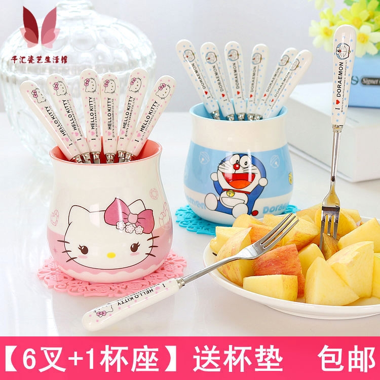 Ceramic fruit dessert fork small express cartoon suits for a fork stainless steel creative fork fork snack cakes