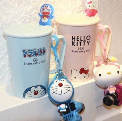 Milk cup cartoon keller picking model of water glass ceramic cup with cover spoon, lovely pair of female move trend