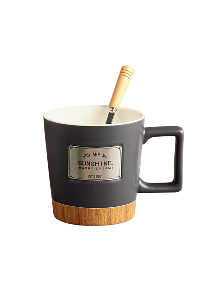 Contracted coffee cup keller large capacity water cup a cup of milk for breakfast cup of creative move wood spoon ceramic cup