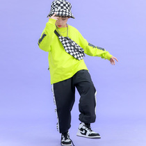 Childrens street dance suit boy fluorescent color walking show with less son hiphop to play a personality hip hop grid wind