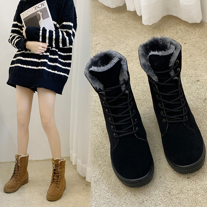 ins马丁靴女2019新款时尚棉鞋女秋冬季加绒加厚学生中筒雪地靴女