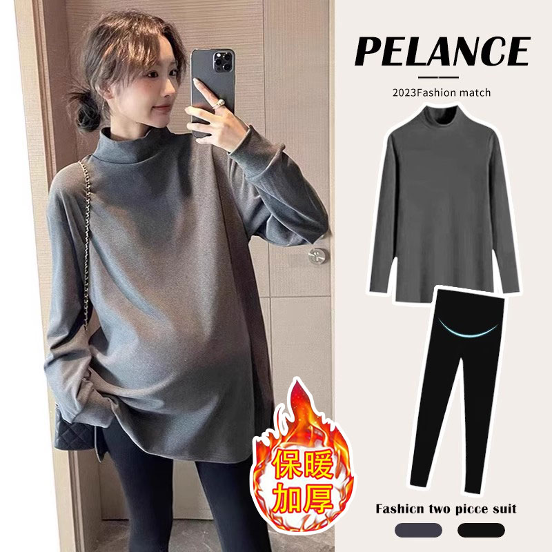 Pregnant Woman Autumn Winter Clothing Suit Beating Undershirt Winter Season Hitch 2023 New Fashion Warm Semi-High Collar Long Sleeve Blouse Women-Taobao