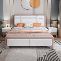 Solid wood bed modern minimalist master bedroom 1 8 meters wedding bed Nordic style light luxury high box storage king bed 1 5 double bed