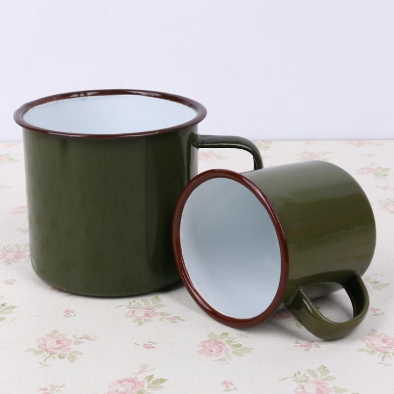 After 80 s nostalgia tooth enamel koubei tank forces army green cups monaural metallic iron tea urn