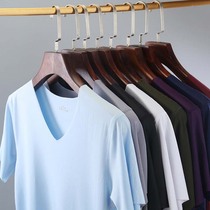 Cool and unscarred mens ice wire V collar T-shirt ultra slim fit youth sports home short sleeve underwear hit bottom sweatshirt