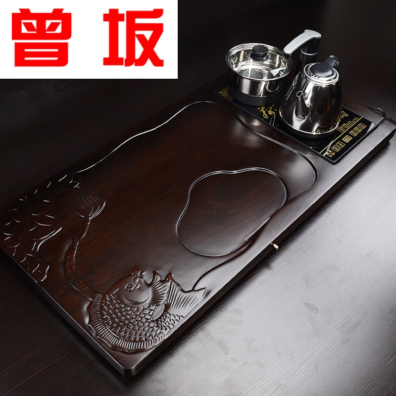 Once sitting ebony suit kung fu tea tray tea sets tea four unity electric fish play a lotus