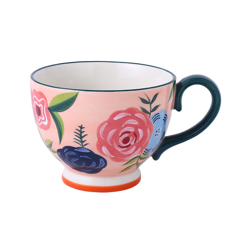 Four seasons flower hand - made ceramic keller cup of milk breakfast cup of household pot - bellied capacity of oatmeal bowls