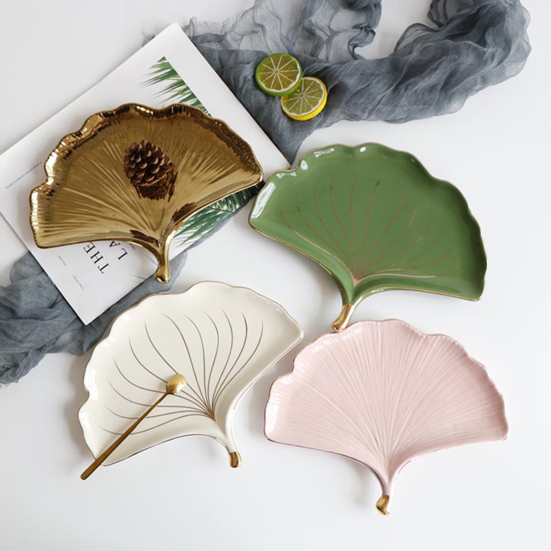 INS Nordic fuels the ginkgo biloba ceramic disc western food steak pan home decoration plate jewelry to receive photo props