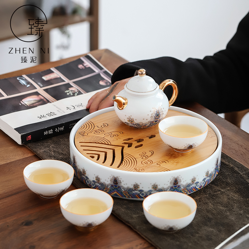 By lateral mud colored enamel teapot kung fu tea set household contracted ceramic water type dry tea set tea sea