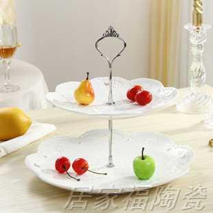 Three snack plate cake plate multilayer ceramic fruit bowl European pastry dish sitting room creative candy tray rack