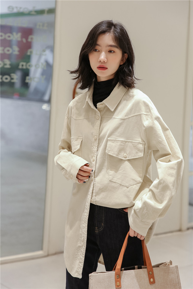 6001# 2020实拍早秋款 韩风叠穿宽松休闲双口袋灯芯绒衬衫