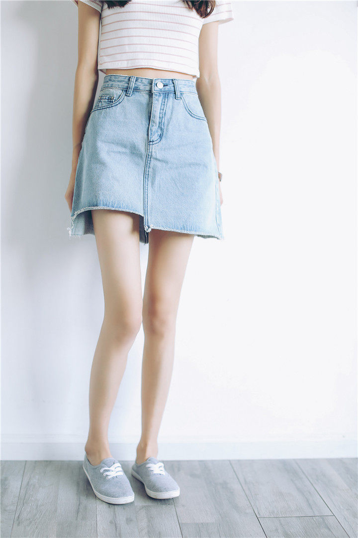 2016夏季新款 不规则简单半身牛仔裙