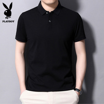 Playboy mens short-sleeved T-shirt summer polo shirt Young and middle-aged mens casual mulberry silk comfortable lapel shirt