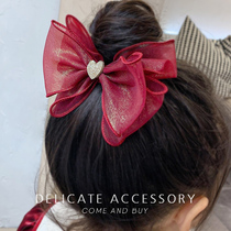 Red Large Butterfly Knot Hair Clip Children Web Yarn Hairpin Korea High-end Foreign Air Princess Headwear Super Fairy Girl Hair Accessories