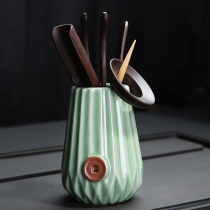 Xinyun ceramics Ebony bamboo solid wood tea ceremony Six gentlemen set Kung Fu tea accessories Tea art decoration Tea clip
