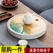Xinyun Kung Fu tea set Household simple Japanese tea sea dry brewing table Water storage tea tray Bamboo and wood tea tray