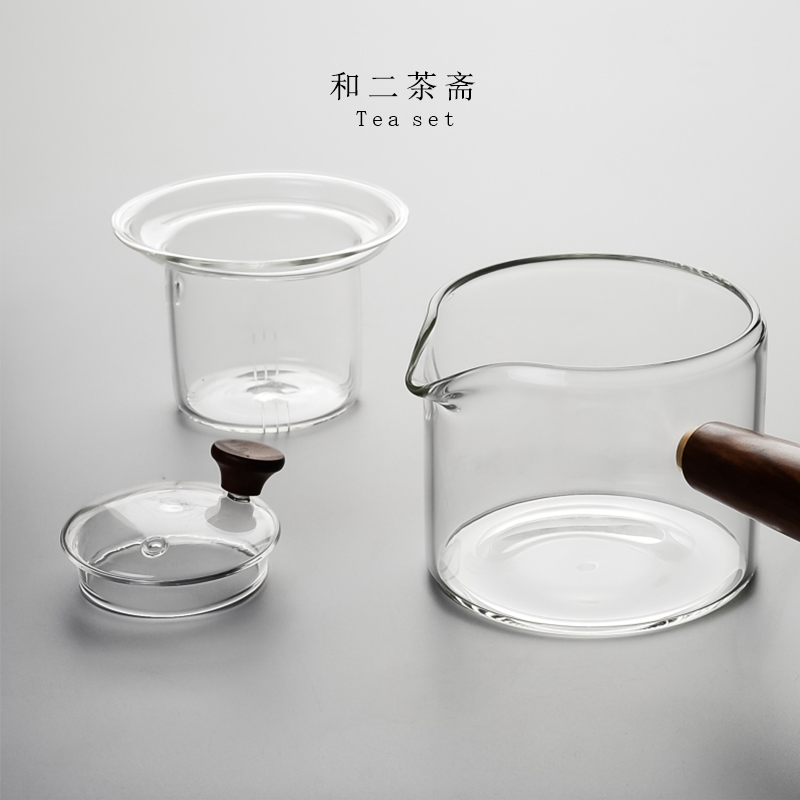 Cooking pot heat resistant high temperature resistant glass transparent solid wood tea pu - erh tea kungfu tea set filter teapot side handle