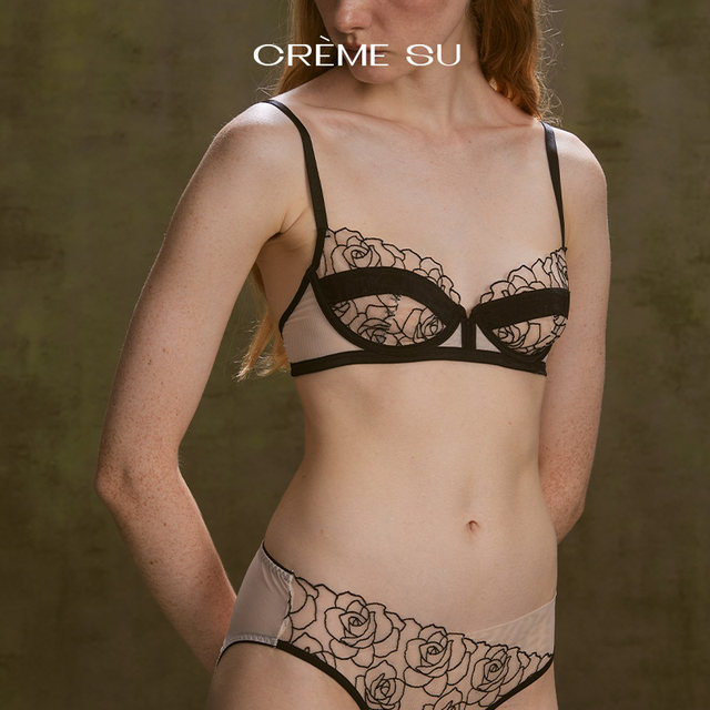 CremeSu shimmer ຊຸດ underwear ແມ່ຍິງຝຣັ່ງແຫວນເຫຼັກອ່ອນຂອງດອກກຸຫລາບ embroidery bra ສີແດງສັດປີ