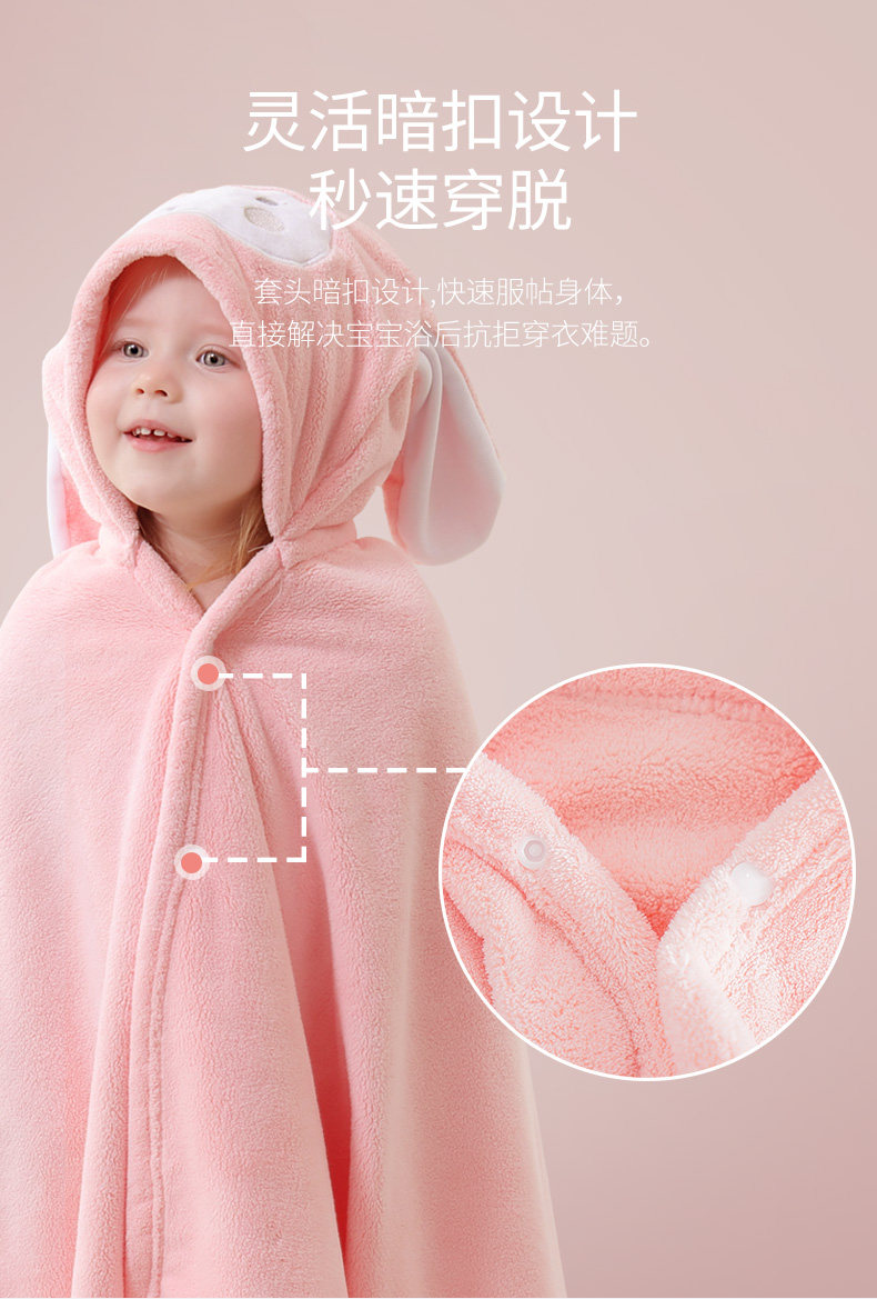 恋名媛儿童浴巾带帽斗篷速干新生婴儿浴袍吸水宝宝可穿裹洗澡吸水四季