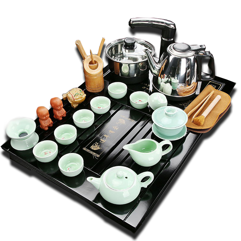 Violet arenaceous kung fu tea set suits for domestic small set of ceramic cups contracted tea tray automatic integrated tea combination