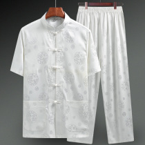 Summer Tang suit mens thin short sleeves middle-aged elderly father Ice Silk suit Chinese style Old Man summer grandfather clothes